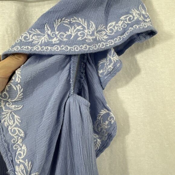 Francescas Blue Rain Blue Embroidered Off Shoulder Romper Womens Size M Boho - Picture 4 of 11